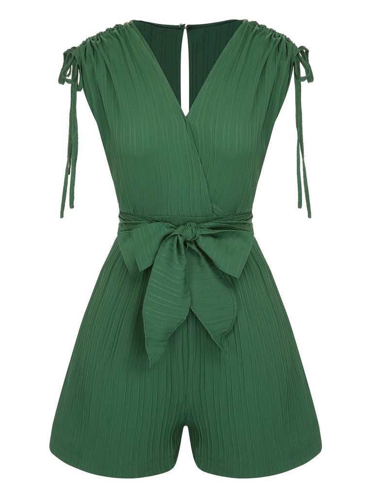 Green 1950s Solid Belt V-Neck Romper, vintage romper, retro jumpsuit - perfect for women who love vintage and retro fashion