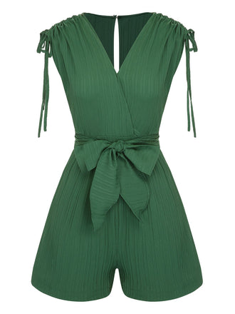 Green 1950s Solid Belt V-Neck Romper, vintage romper, retro jumpsuit - perfect for women who love vintage and retro fashion