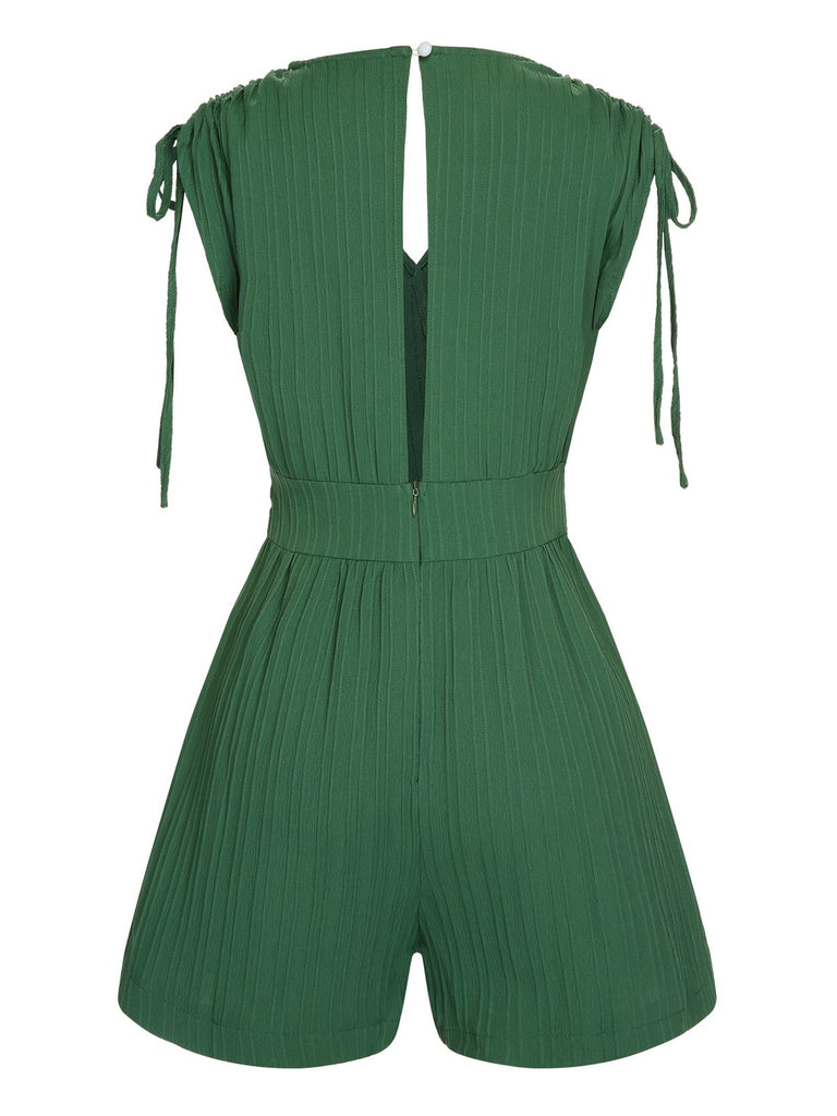 Green 1950s Solid Belt V-Neck Romper, vintage romper, retro jumpsuit - perfect for women who love vintage and retro fashion