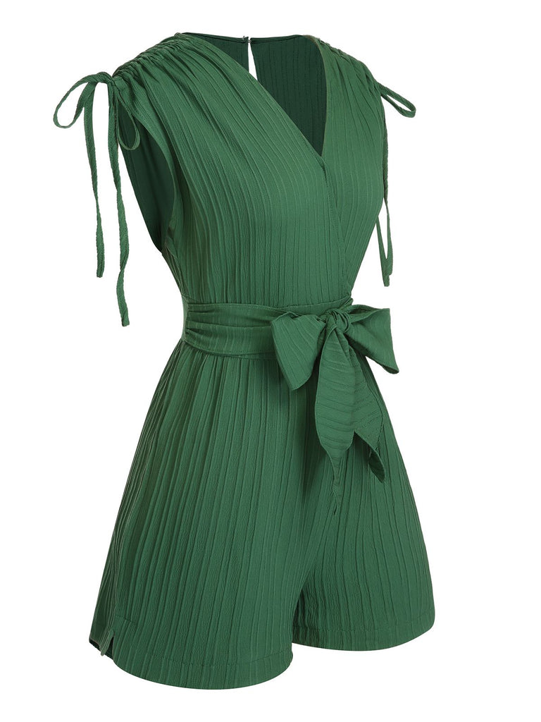 Green 1950s Solid Belt V-Neck Romper, vintage romper, retro jumpsuit - perfect for women who love vintage and retro fashion