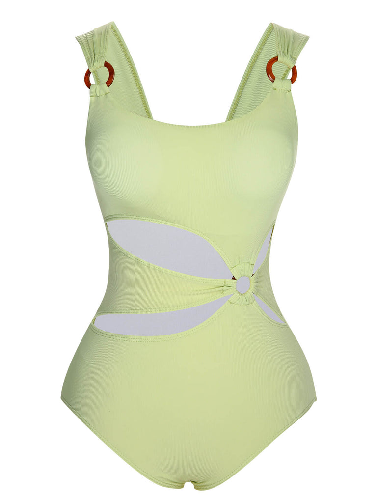 Green 1950s Solid Waist Cutout Ring Swimsuit, vintage swimsuit, pin-up swimwear - perfect for women who love vintage and retro fashion