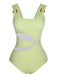 Green 1950s Solid Waist Cutout Ring Swimsuit, vintage swimsuit, pin-up swimwear - perfect for women who love vintage and retro fashion