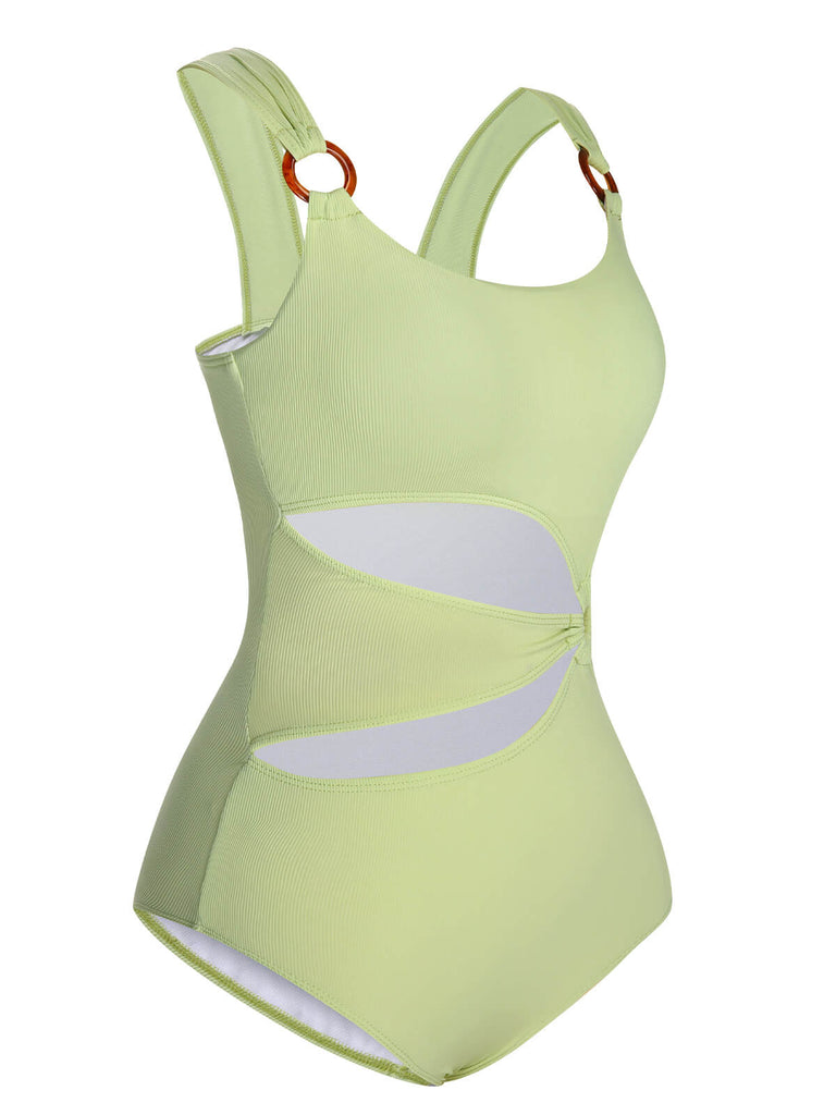 Green 1950s Solid Waist Cutout Ring Swimsuit, vintage swimsuit, pin-up swimwear - perfect for women who love vintage and retro fashion