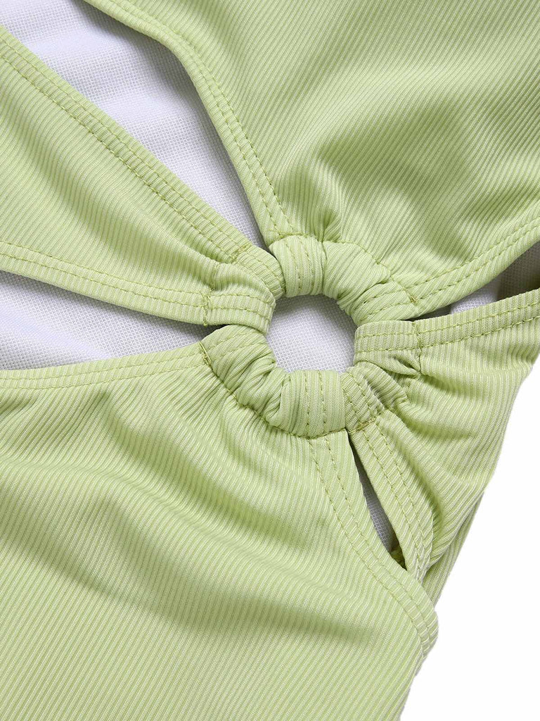 Green 1950s Solid Waist Cutout Ring Swimsuit — because 1950s glamour never goes out of style