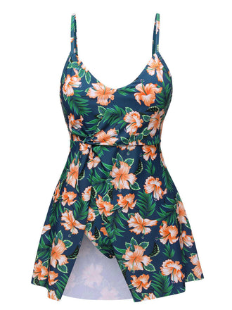 She's wearing Green 1950s Spaghetti Strap Floral Swimsuit and the whole beach remembers the 1950s