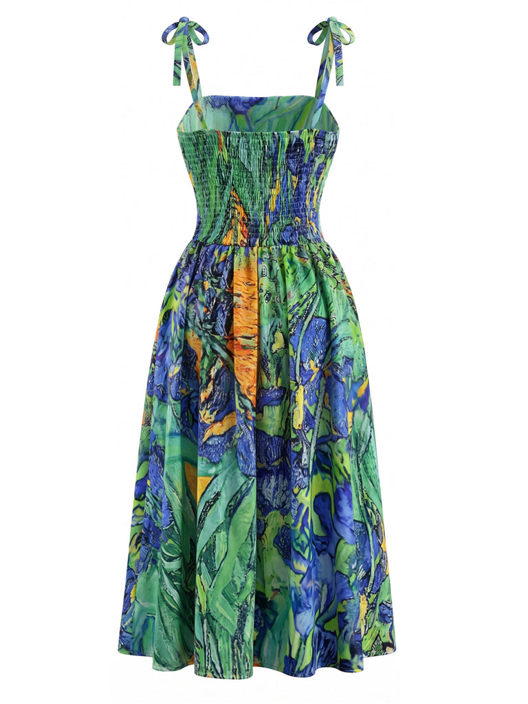Women's Iris Oil Painting Spaghetti Strap Midi Dress Summer Dress Women's Iris Oil Painting Spaghetti Strap Midi Dress Summer Dress