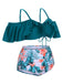 This Green 1950s Strap Floral Ruffles Swimsuit carries 1950s vacation dreams in every stitch