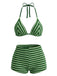 [Pre-Sale] Green 1950s Striped Terry Halter Bikini Set, vintage swimsuit, pin-up swimwear - perfect for women who love vintage and retro fashion