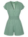 Green 1950s V-Neck Smocked Cap Sleeves Romper, vintage romper, retro jumpsuit - perfect for women who love vintage and retro fashion