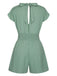 Green 1950s V-Neck Smocked Cap Sleeves Romper, vintage romper, retro jumpsuit - perfect for women who love vintage and retro fashion