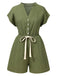 She finds her 1950s story in this Green 1950s V-Neck Textured Pocket Romper