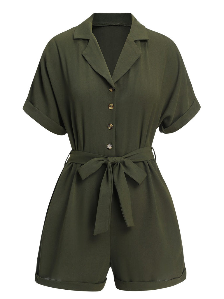 Green 1950s Waist Tie Lapel Romper, vintage romper, retro jumpsuit - perfect for women who love vintage and retro fashion