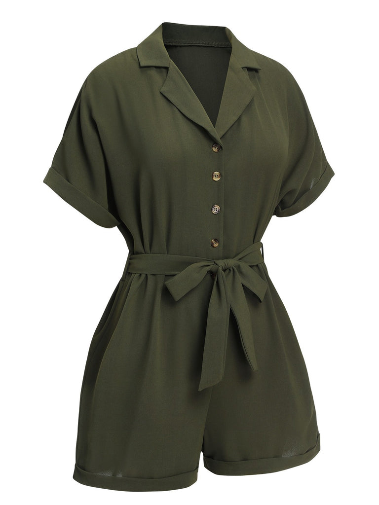 Green 1950s Waist Tie Lapel Romper, vintage romper, retro jumpsuit - perfect for women who love vintage and retro fashion