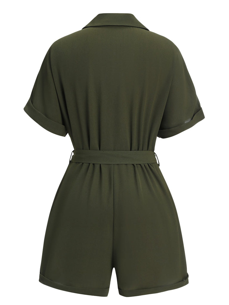 Green 1950s Waist Tie Lapel Romper, vintage romper, retro jumpsuit - perfect for women who love vintage and retro fashion