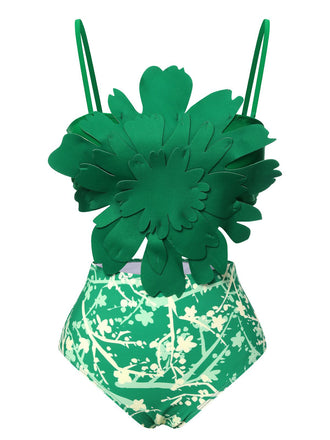 She's wearing Green 1960S 3D Floral Strap Swimsuit and the whole beach remembers the 1960s