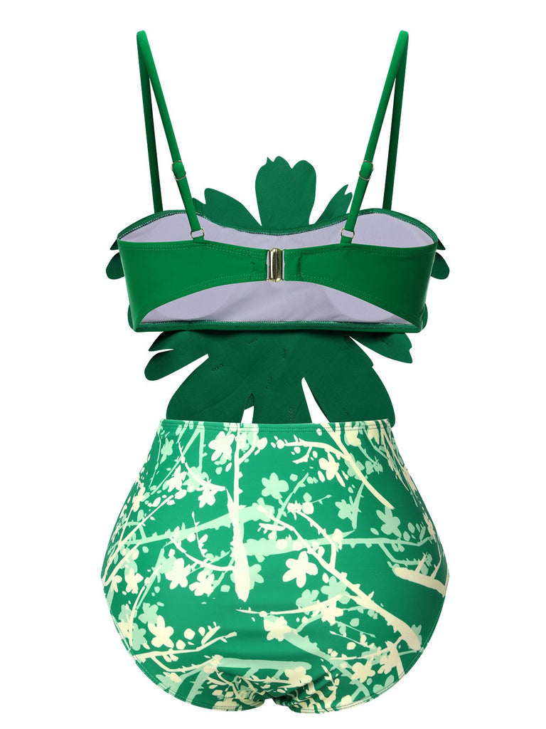 This Green 1960S 3D Floral Strap Swimsuit carries 1960s vacation dreams in every stitch