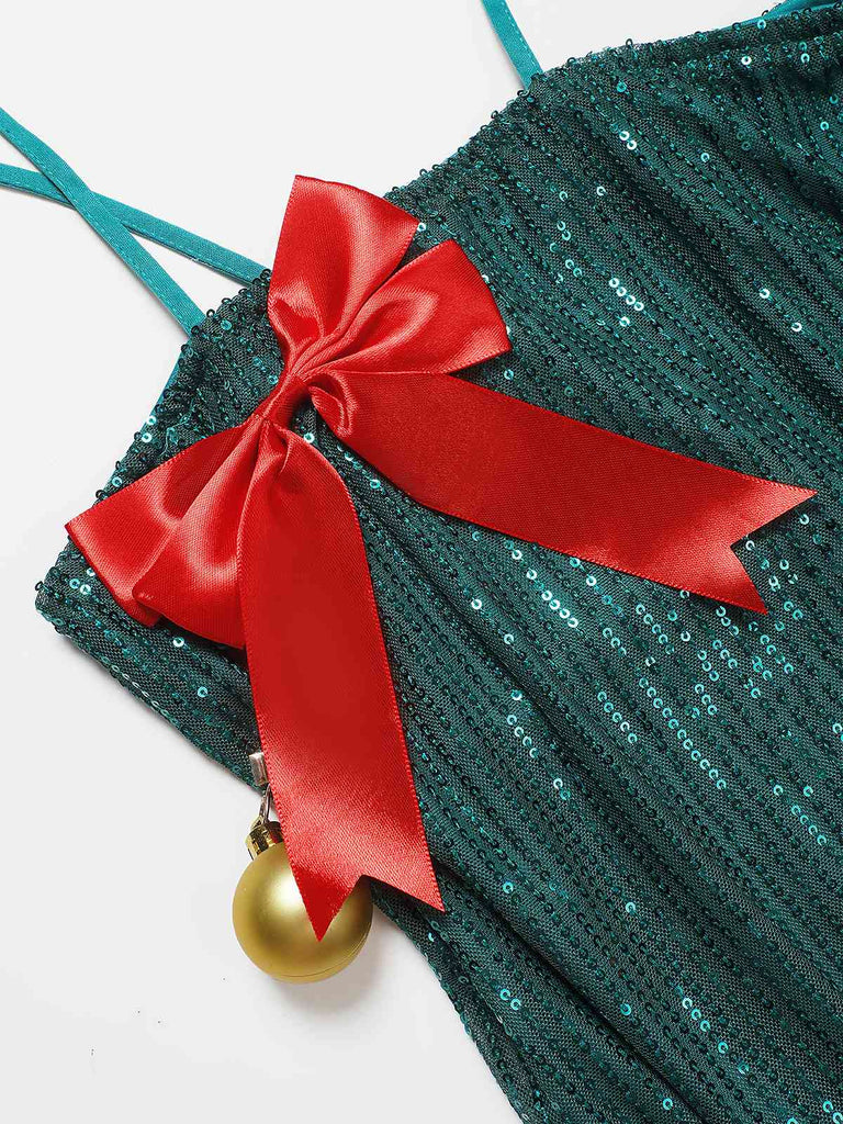 Christmas Sequined Bell & Bow Straps Mini Dress | Women's Xmas Outfits