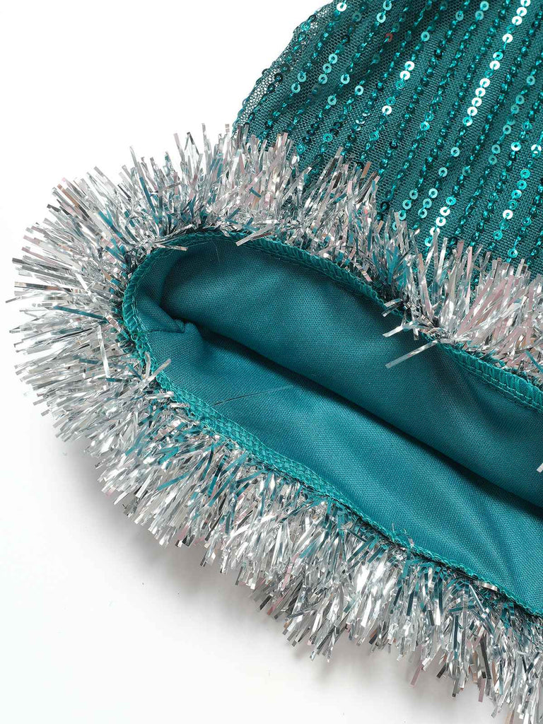 Green 1960s Bow & Christmas Bell Sequin Dress - vintage dress, retro fashion
