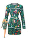Green 1960s Christmas Pattern Bodycon Dress - vintage dress, retro fashion