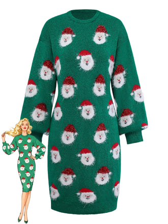 Green 1960s Christmas Santa Claus Sweater Dress - vintage dress, retro fashion