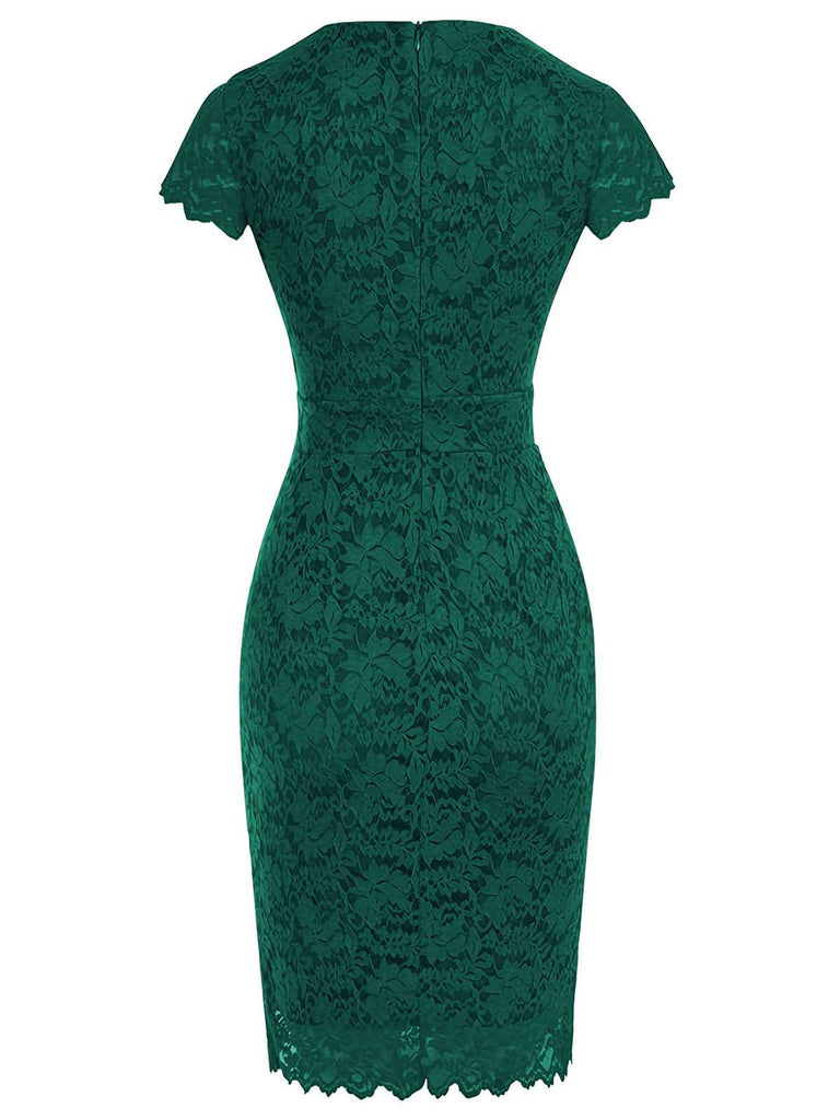 Green 1960s Floral Solid Bodycon Dress: where 1960s romance meets her modern spirit