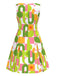 Green 1960s Geometric Print Round Neck Shift Dress - vintage dress, retro fashion