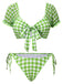 Green 1960s Gingham Puff Sleeve Bikini Set - vintage fashion, retro style