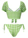 Green 1960s Gingham Puff Sleeve Bikini Set - vintage fashion, retro style