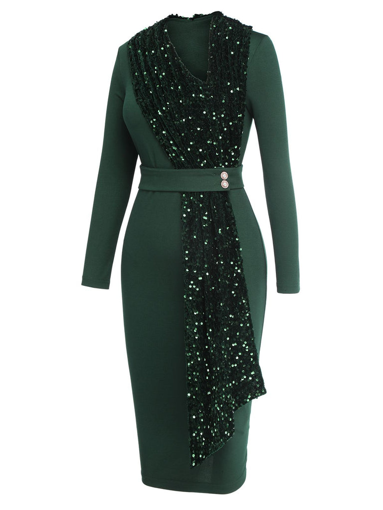Green 1960s Glitter Patchwork Belted Dress, vintage dress, retro fashion - perfect for women who love vintage and retro fashion