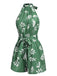 Green 1960s Halter Plants Belted Romper: 1960s detail work for the woman who notices