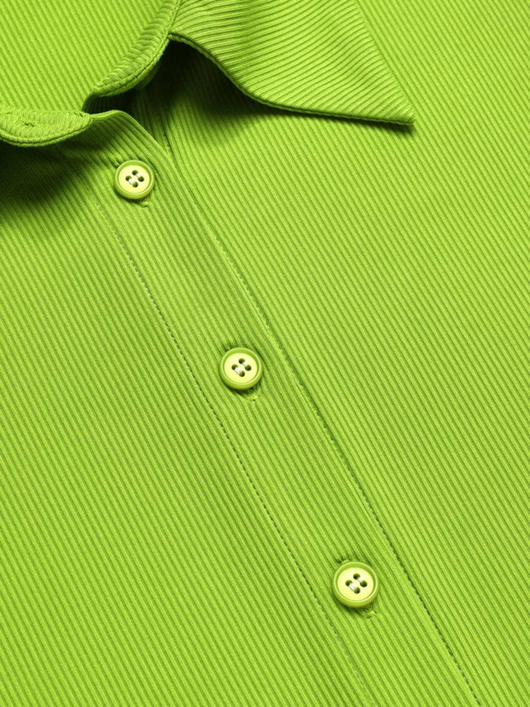 Green 1960s Lapel Knitted Solid Blouse — 1960s jazz-age spirit for her morning coffee