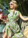 Green 1960s Oil-Painting Rose Dress: timeless style reimagined