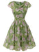 Green 1960s Oil-Painting Rose Dress: timeless style reimagined