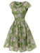 Green 1960s Oil-Painting Rose Dress — vintage elegance for the modern woman