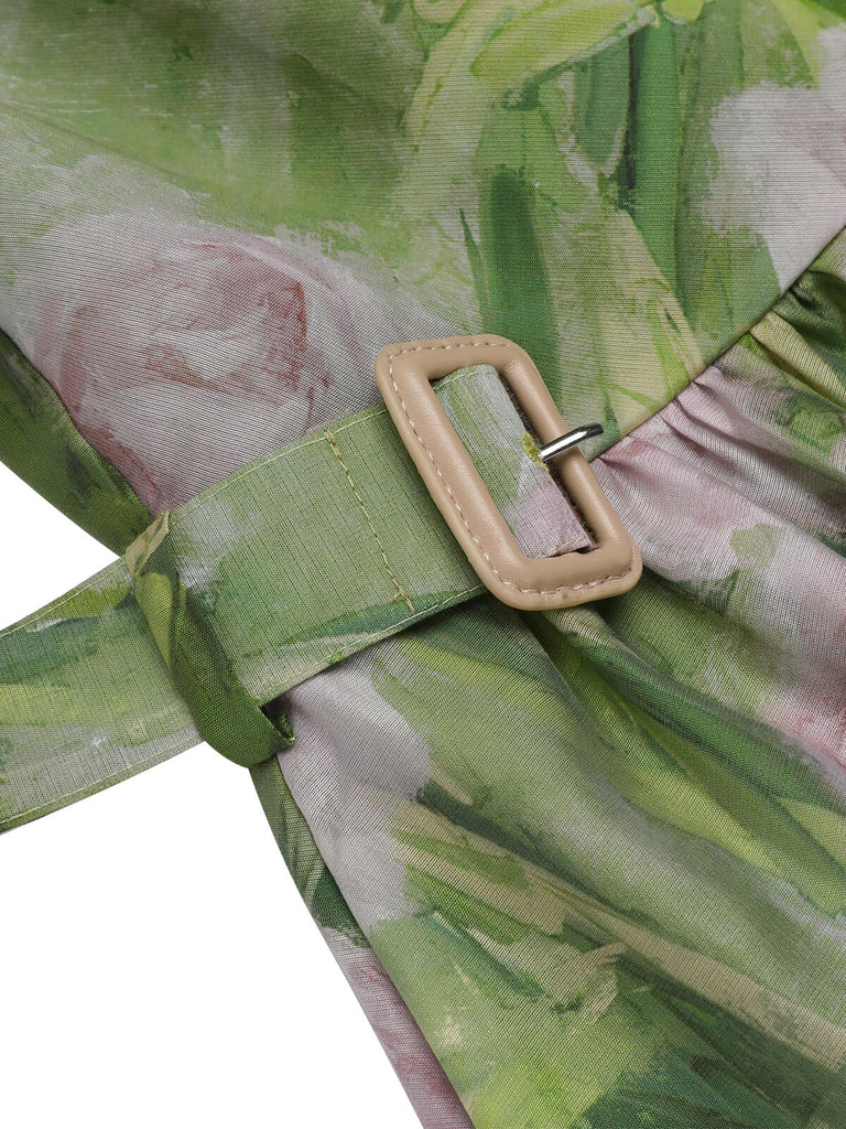 Green 1960s Oil-Painting Rose Dress: timeless style reimagined