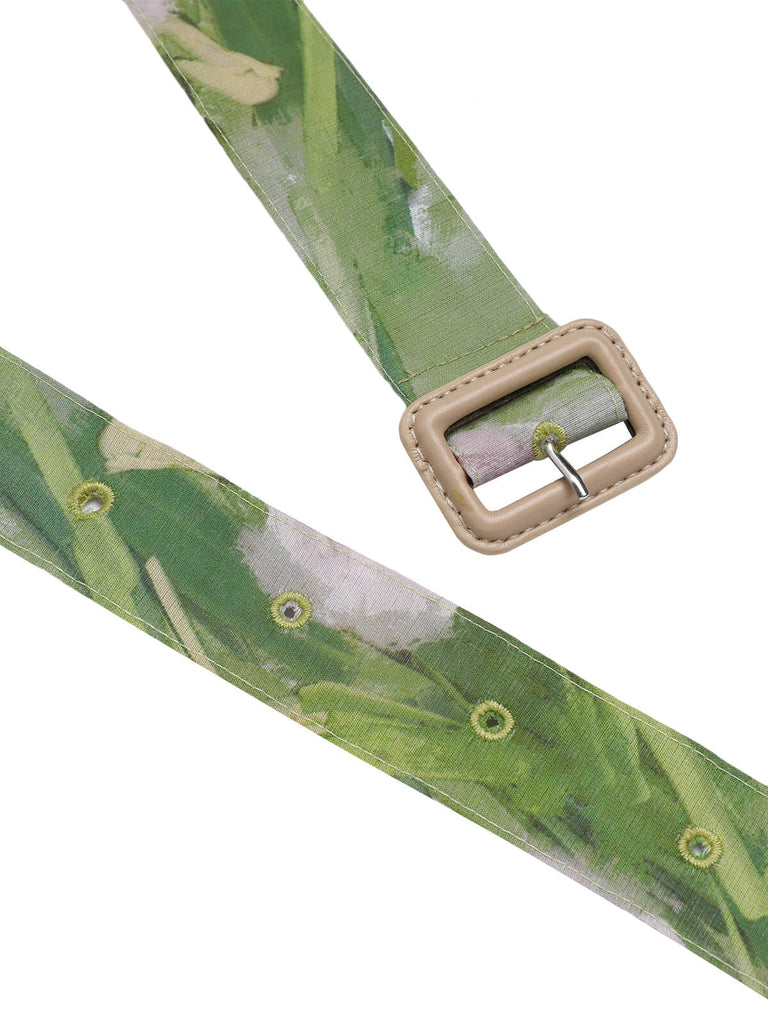 Green 1960s Oil-Painting Rose Dress: timeless style reimagined