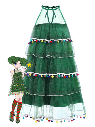 She slips into this Green 1960s Pom-Pom Christmas Tree Dress and suddenly it's a 1960s daydream
