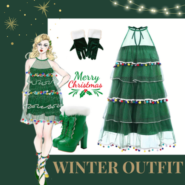 She slips into this Green 1960s Pom-Pom Christmas Tree Dress and suddenly it's a 1960s daydream