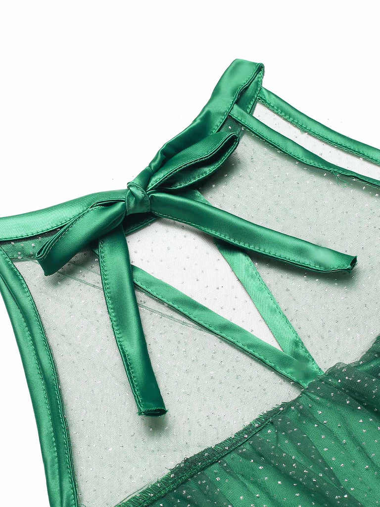 She slips into this Green 1960s Pom-Pom Christmas Tree Dress and suddenly it's a 1960s daydream