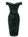Green 1960s Sequins Off-Shoulder Pencil Dress — vintage elegance for the modern woman