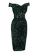 Green 1960s Sequins Off-Shoulder Pencil Dress: timeless style reimagined