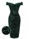 This Green 1960s Sequins Off-Shoulder Pencil Dress wraps her in 1960s elegance, one twirl at a time
