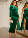 Green 1960s Slit One Shoulder Velvet Dress — the kind of 1960s dress that makes strangers smile