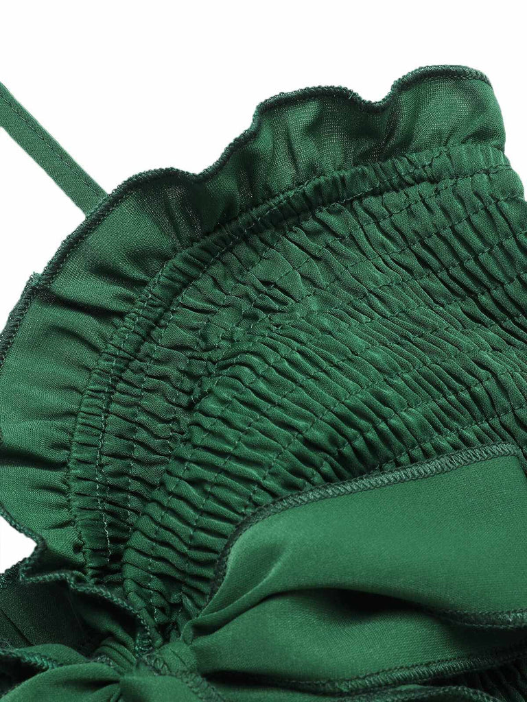 Green 1960s Smocked Sweetheart Neck Halter Romper, vintage romper, retro jumpsuit - perfect for women who love vintage and retro fashion
