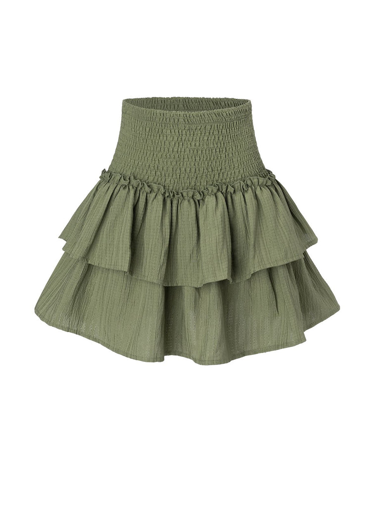 Green 1960s Solid Elastic Waist Cake Skirt: 1960s grace for the woman who dances through life