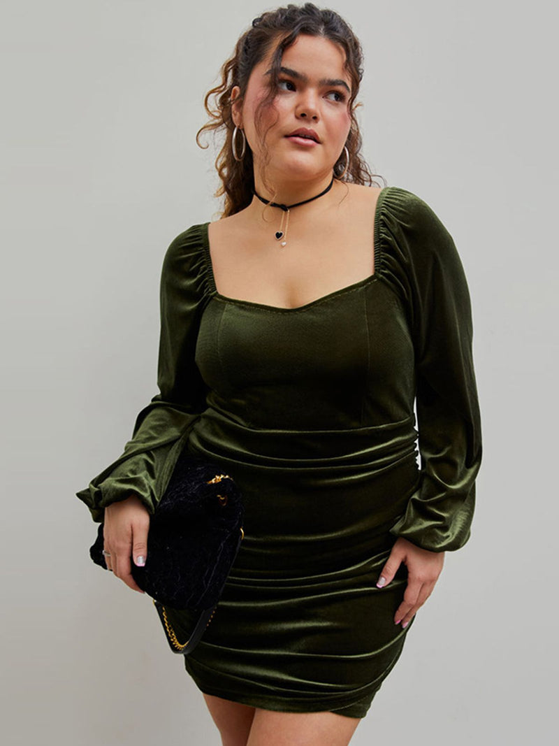 1960s cocktail dress plus size [Plus Size] Green 1960s Solid Sweetheart Wrap Dress