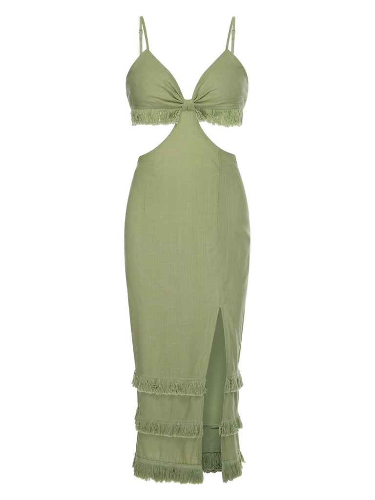 Green 1960s Solid Tassel Hem Suspender Dress, vintage dress, retro fashion - perfect for women who love vintage and retro fashion