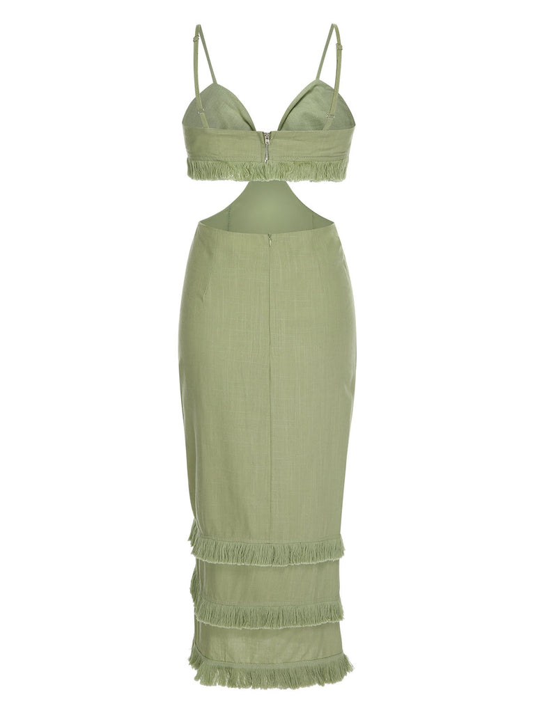 Green 1960s Solid Tassel Hem Suspender Dress, vintage dress, retro fashion - perfect for women who love vintage and retro fashion