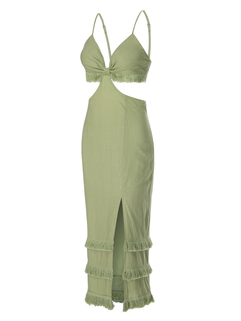 Green 1960s Solid Tassel Hem Suspender Dress, vintage dress, retro fashion - perfect for women who love vintage and retro fashion