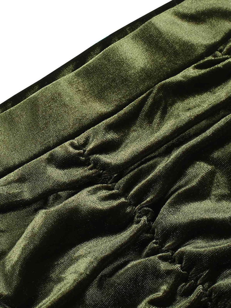 Green 1960s Solid Wrinkles Velvet Skirt, vintage skirt, retro style - perfect for women who love vintage and retro fashion